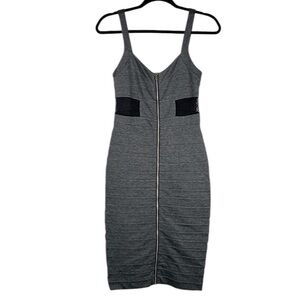 Express 90's Y2K Bodycon Gray Layered Full Zip Down Sleeveless Dress Size 2